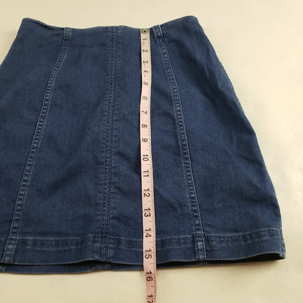 Free People Modern Femme Denim Mini Skirt Womens 6 Blue Back Zip Stretch Short